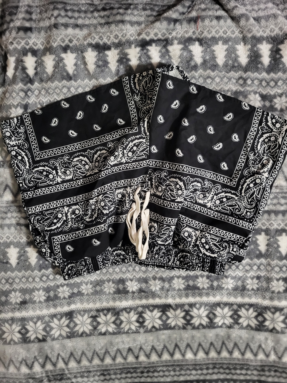 Black & White Bandana Print Drawstring Shorts Womens